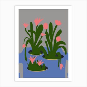 Blue Recycle Bottle With Pink Blooms Art Print