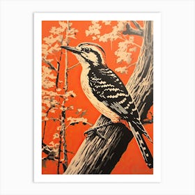 Woodpecker, Woodblock Animal Drawing 4 Art Print