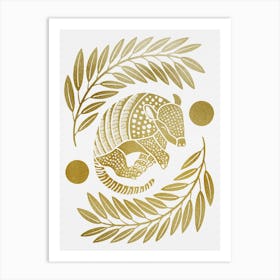Armadillo   Gold Metallic Silhouette Art Print