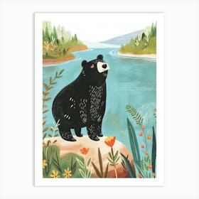 Sloth Bear Standing On A Riverbank Storybook Illustration 2 Art Print