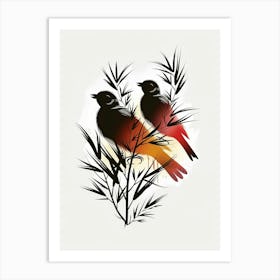 Two Birds Perched On A Branch Art Print