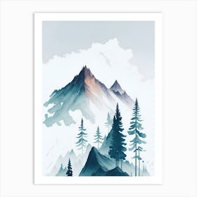 Mountain And Forest In Minimalist Watercolor Vertical Composition 304 Art Print