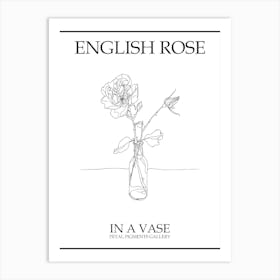 English Rose In A Vase Line Drawing 3 Poster Art Print