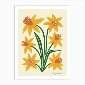 Daffodil Modern-Retro Yellow and Green Wild Flower Art Print Art Print