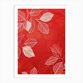 Autumn Leaves On Red Background Art Print