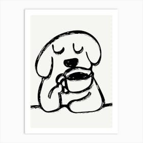 Dog With A Cup Of Coffee Cute Illustration Art Print