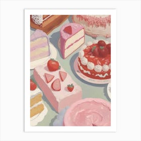 Strawberry Cake Party Art Print