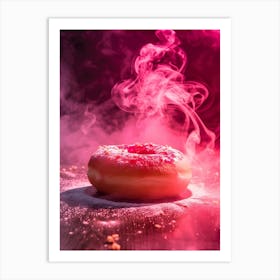 Pink Donut With Smoke Art Print