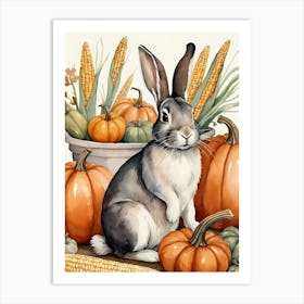 Painting Of A Cute Bunny With A Pumpkins (21) Art Print