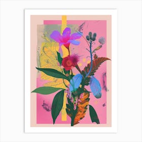 Statice 1 Neon Flower Collage Art Print