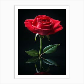 Red Rose On Black Background 46 Art Print