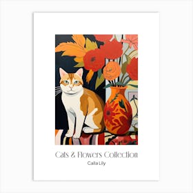 Cats & Flowers Collection Calla Lily Flower Vase And A Cat, A Painting In The Style Of Matisse 3 Art Print