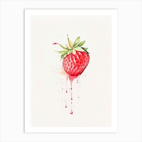 A Single Strawberry, Fruit, Minimalist Watercolour 2 Art Print