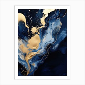 Blue And Gold Abstract Painting 1 Art Print