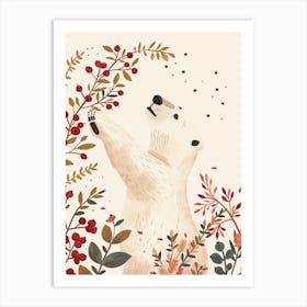 Polar Bear Standing And Reaching For Berries Storybook Illustration 1 Art Print