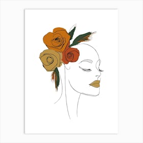 Woman Portrait Monoline Minimalist Hand Drawing Boho Illustration (13) Art Print