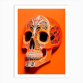 Skull With Intricate Linework Orange Matisse Style Art Print