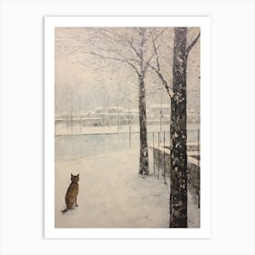 Vintage Winter Animal Painting Fox 1 Art Print