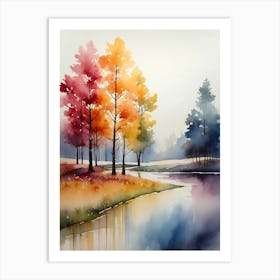 Watercolor Of Autumn Trees 1 Art Print