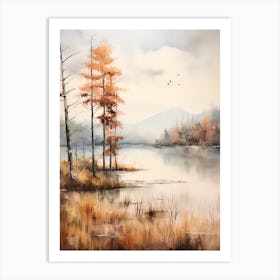 Lake In The Woods In Autumn, Painting 58 Art Print