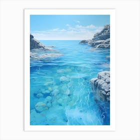 Rocky Shore With Blue Water Art Print