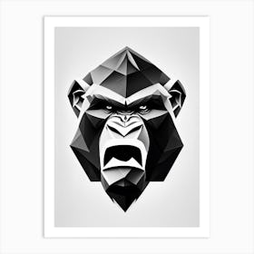 Angry Gorilla Showing Teeth Gorillas Black & White Geometric 1 Art Print