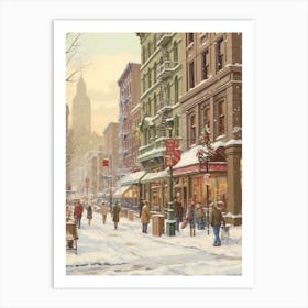 Vintage Winter Illustration New York City Usa 4 Art Print