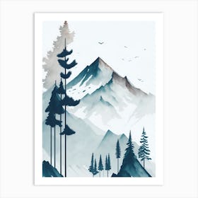 Mountain And Forest In Minimalist Watercolor Vertical Composition 82 Art Print