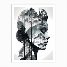 Echoes of the Forest: Woman'S Face With Trees Art Print