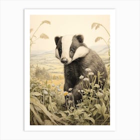 Storybook Animal Watercolour Badger 1 Art Print