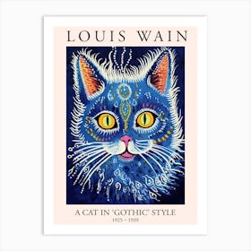 Louis Wain, A Cat In Gothic Style, Blue Cat Poster 8 Art Print