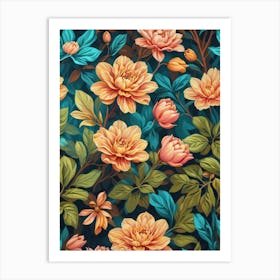 Peony Flower Seamless Pattern Art Print