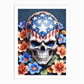 American Flag Floral Face Evil Death Skull (50) Art Print