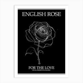 English Rose Black And White Line Drawing 3 Poster Inverted Art Print