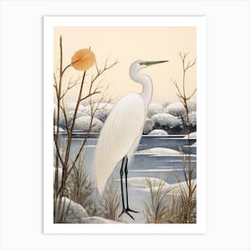 Winter Bird Painting Egret 1 Art Print