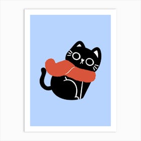 Cat With Scarf cute christmas illustration Art Print