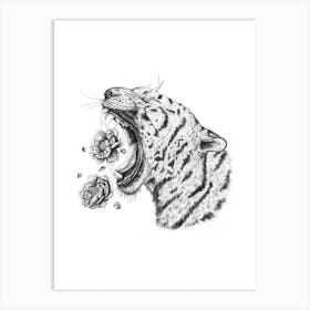 Tiger With Peonies Art Print