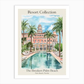 Poster Of The Breakers Palm Beach   Palm Beach, Florida   Resort Collection Storybook Illustration 1 Art Print