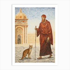 Mosaic Cat & Monk Art Print