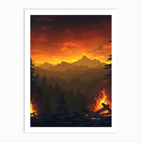 Fire In The Forest Art Print