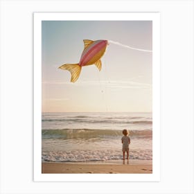 An Endearing Scene Of A Child Amused With A Weightless Oversized Candy Stripe Fish Floating Above (9) Art Print