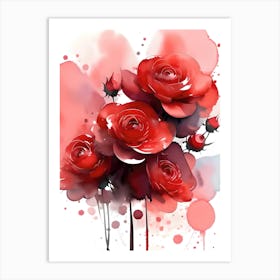 Wild Red Roses Watercolor Painting Art Print