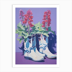 A Painting Of Cowboy Boots With Snapdragon Flowers, Fauvist Style, Still Life 3 Art Print