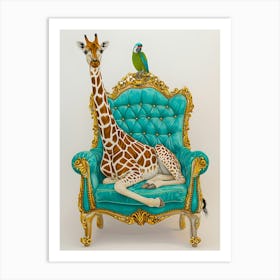 Giraffe And Parrot Art Print