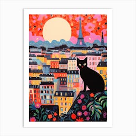 Paris, France Skyline With A Cat 4 Art Print