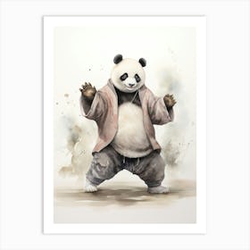 Panda Art Practicing Tai Chi Watercolour 2 Art Print