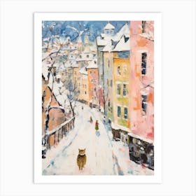 Cat In The Streets Of Salzburg   Austria With Snow 4 Art Print