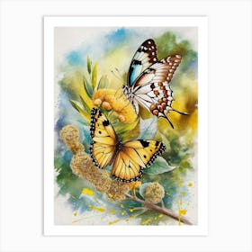 Butterflies On A Branch Art Print