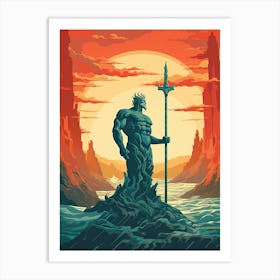  A Retro Poster Of Poseidon Holding A Trident 4 Art Print