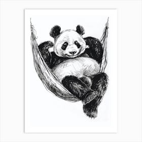 Giant Panda Napping In A Hammock Ink Illustration 1 Art Print